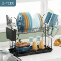 2 Tier Drainer Metal Dish Rack For Kitchen